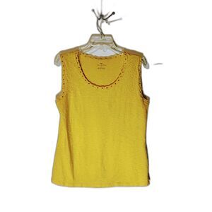 Talbots Bohochic Cottacecore Yellow Scoopneck Embroidery Detail Sleeveless Top M